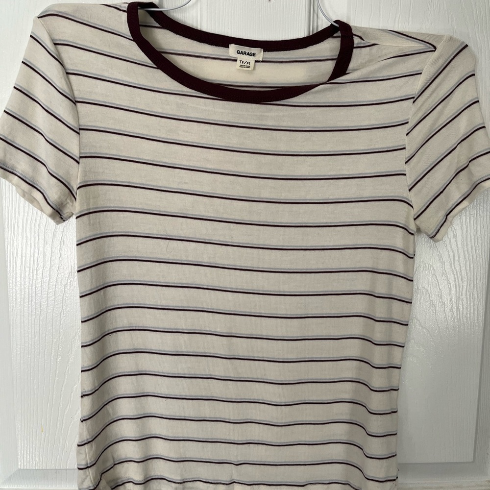White Shirt with Maroon Stripes